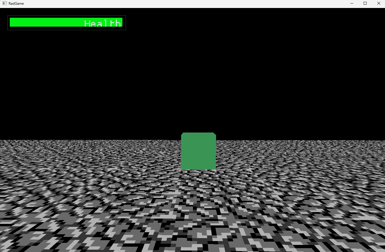 A 3D scene from RadGame with a debug overlay