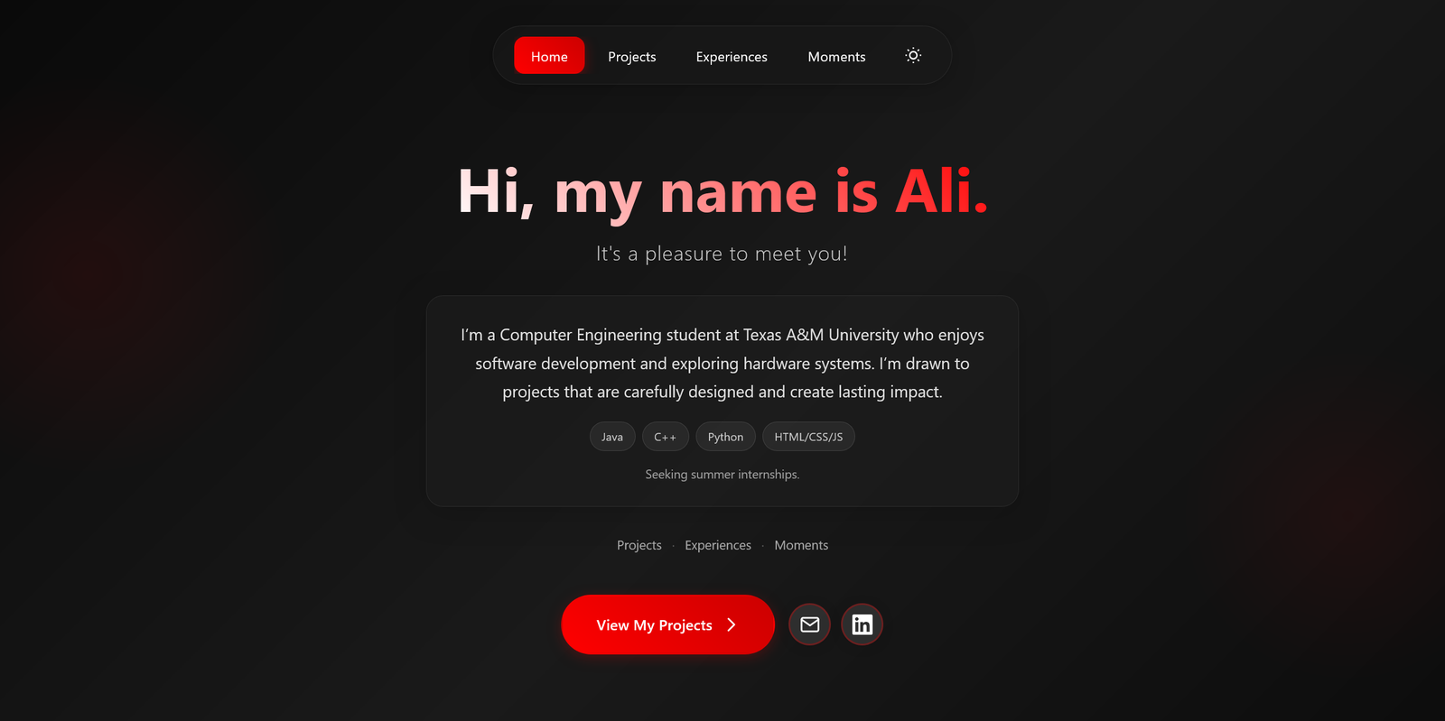 The alirad.dev home page